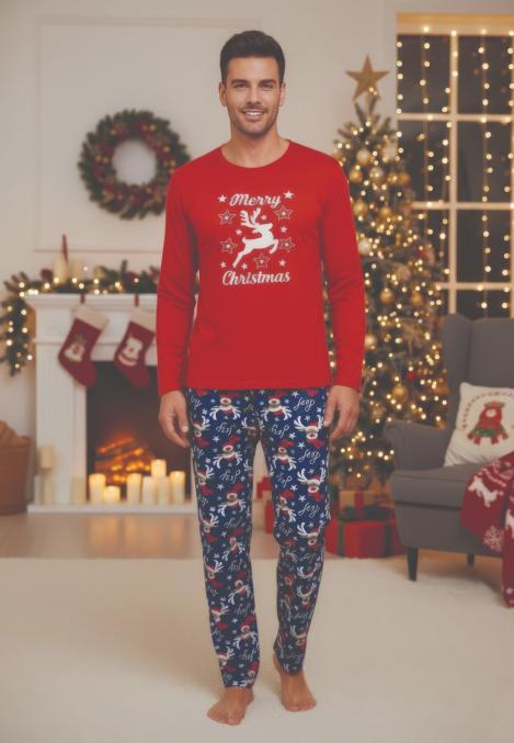 Pijama barbati Craciun,maneca lunga si pantaloni lungi,imprimeu reni,En-gros